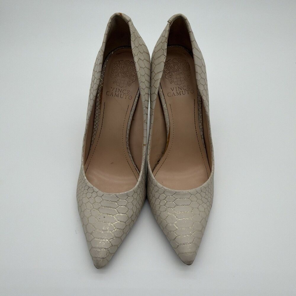 Vince Camuto Cream Gold Leather Pumps 8.5 M Stiletto Luxury Coastal Resort Wear